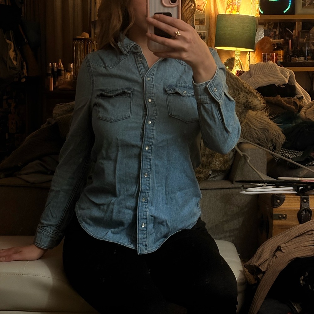 Topshop Light Blue Button-Down Shirt